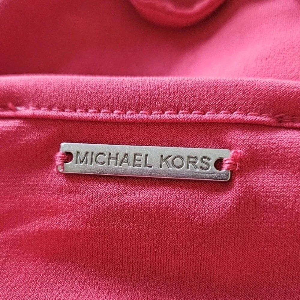 NWT Michael Kors Ruched Long Sleeve Strappy Bodycon Mini Dress Coral Size Large